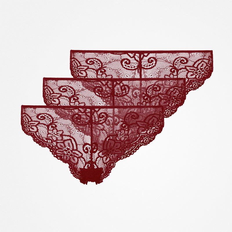Slip brasiliani in pizzo - Mutandine - Rosso scuro