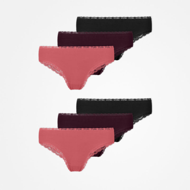 {"alt": "Slip brasiliani con pizzo - Mutandine - Mix (Malva/Bordeaux/Nero)", "quantity":"2"}