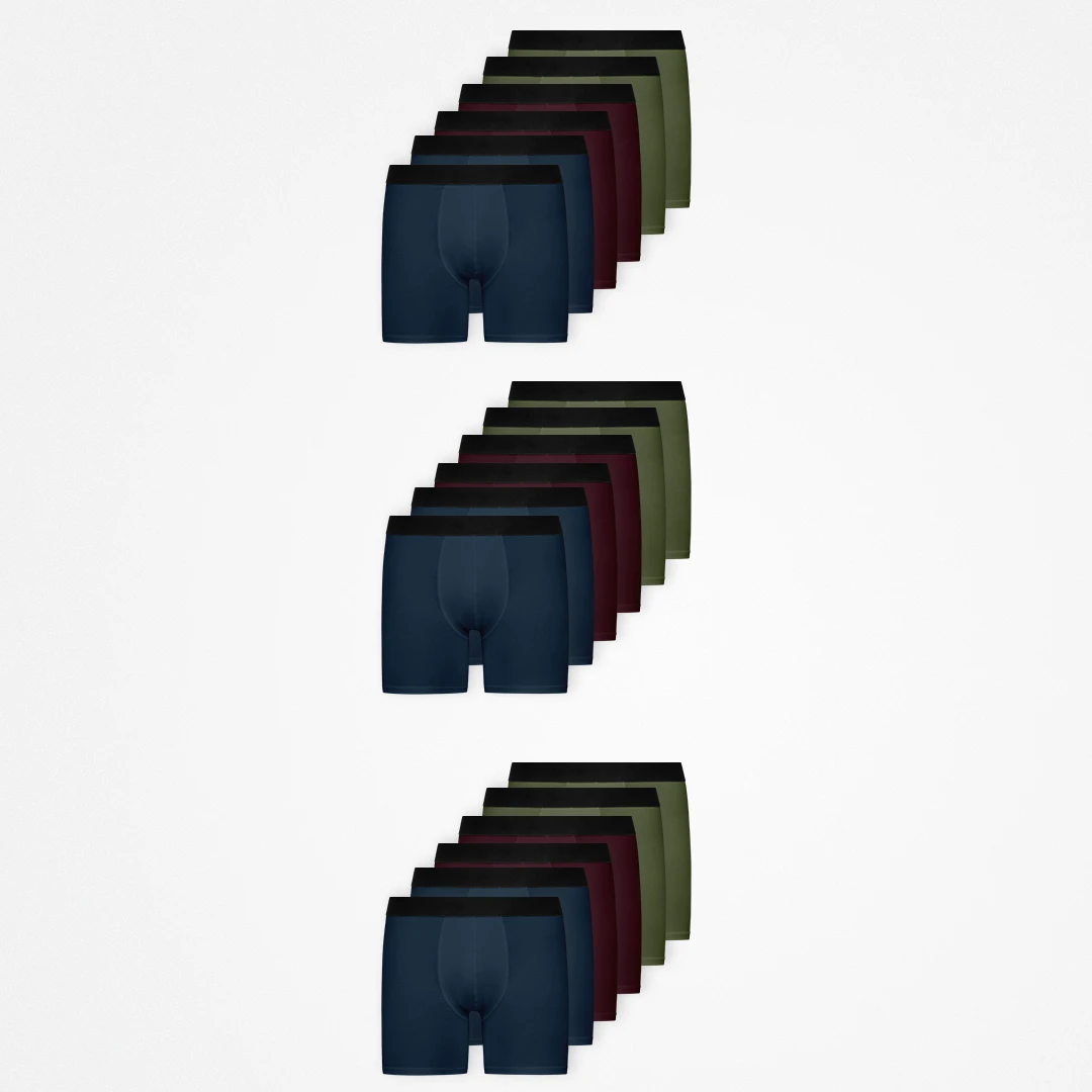 {"alt": "Boxer lunghi senza logo - Biancheria intima - Mix (Rosso/Oliva/Blu)", "quantity":"3"}