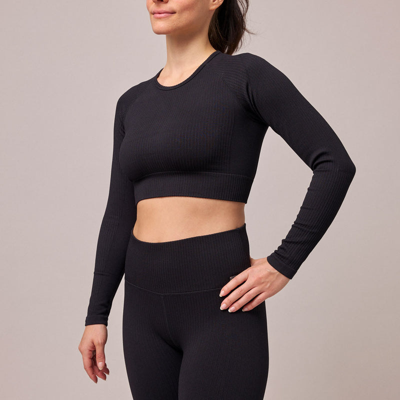 Maglia sportiva a maniche lunghe a coste da donna - Top - Senza segni di pressione