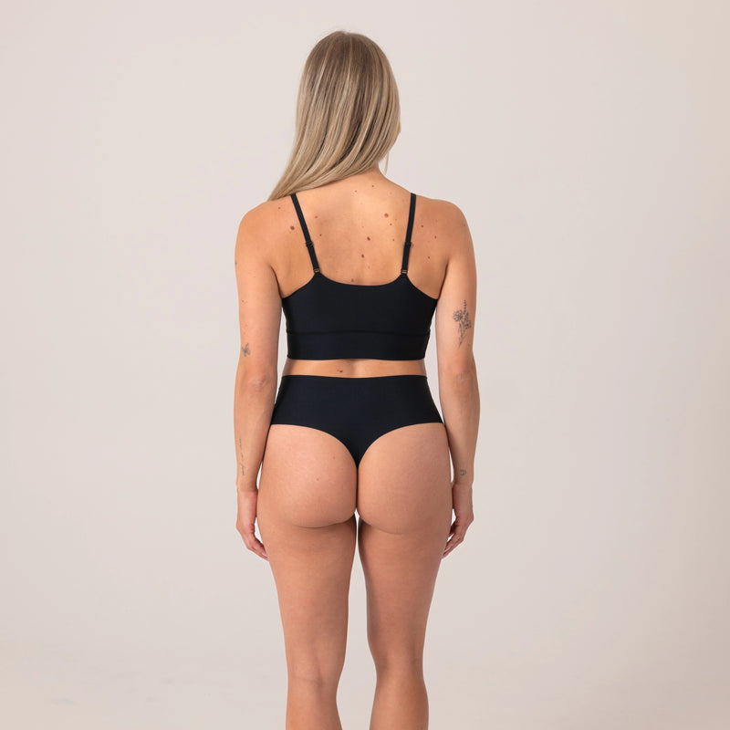 Microfiber High Waist Seamless Tanga | Schwarz