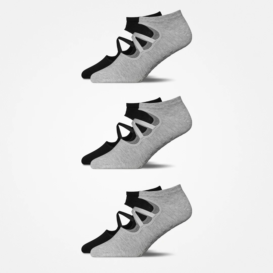 {"alt": "Chaussettes de Pilates avec brides - Chaussettes - Mix (Noir/Gris)", "quantity":"3"}