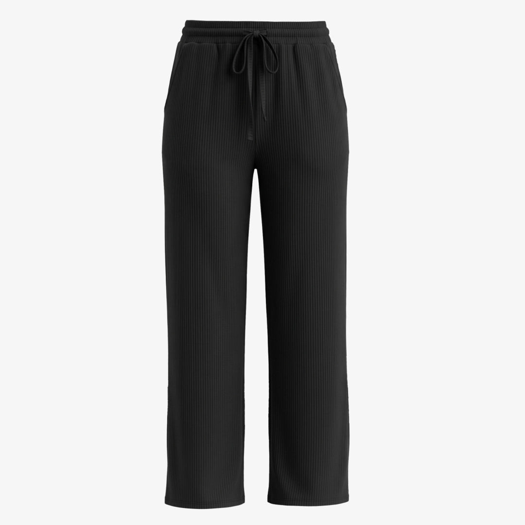 Loungehose Damen Rippstruktur | Schwarz