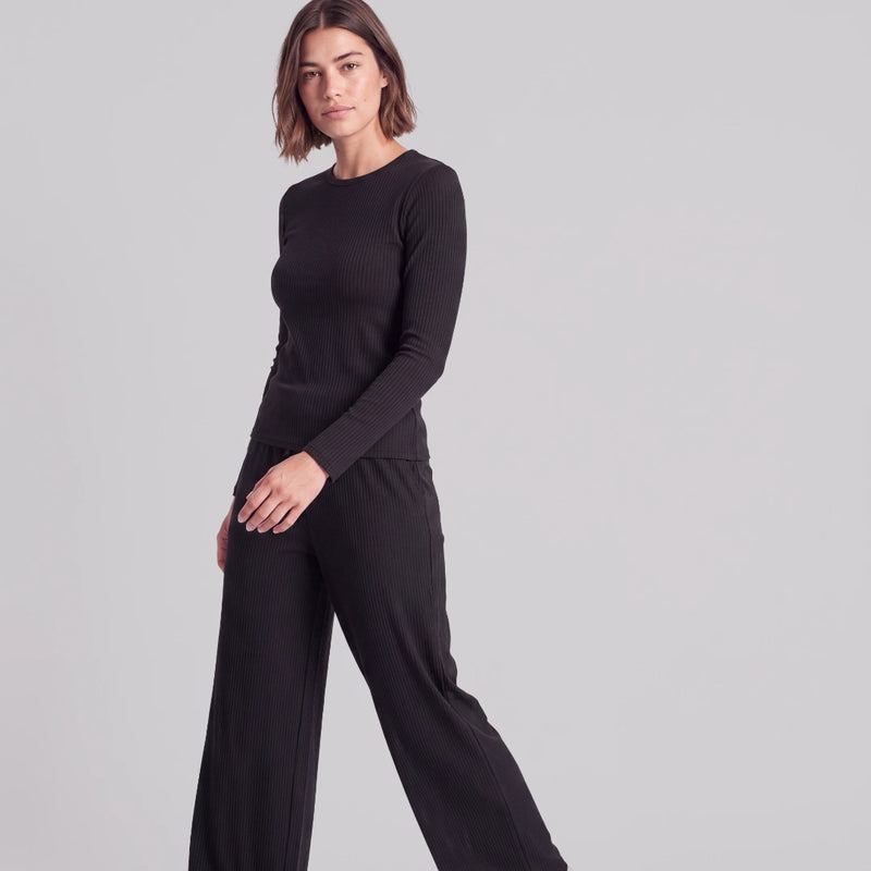 Pantalon lounge pour femmes en maille côtelée | Noir