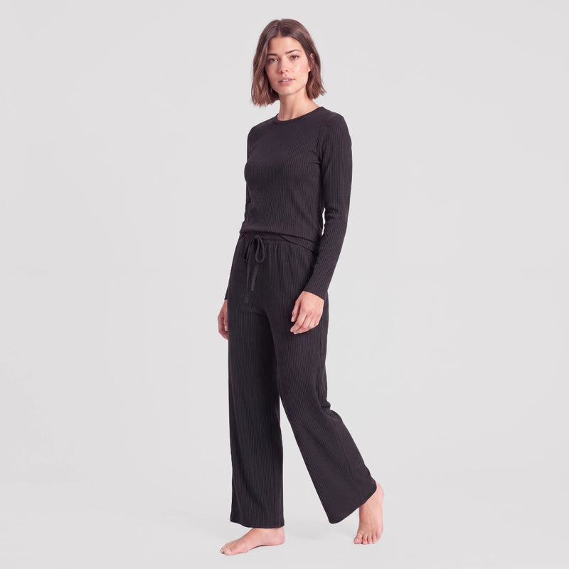 Pantalon lounge pour femmes en maille côtelée | Noir
