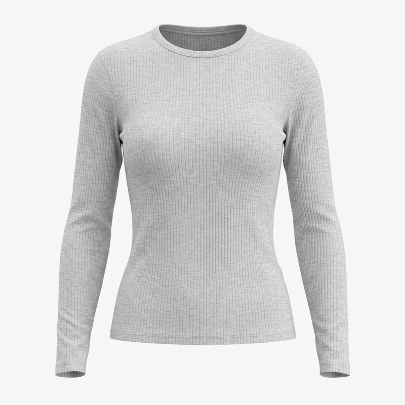 Langarmshirt Damen Rippstruktur - Oberteile - Hellgrau Meliert