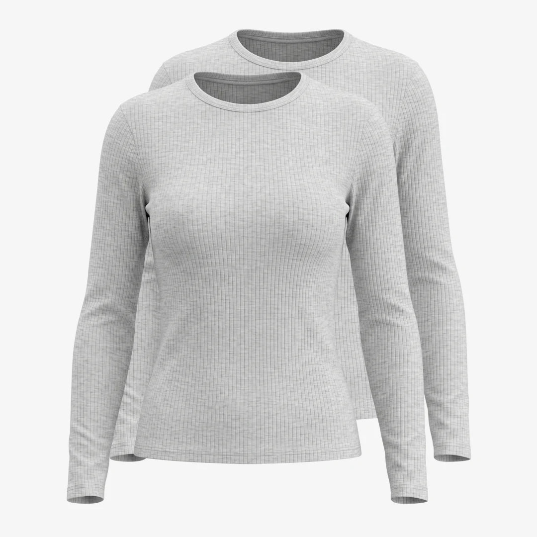 {"alt": "Langarmshirt Damen Rippstruktur - Oberteile - Hellgrau Meliert", "quantity":"2"}