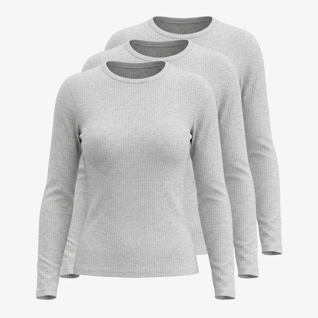 {"alt": "Langarmshirt Damen Rippstruktur - Oberteile - Hellgrau Meliert", "quantity":"3"}