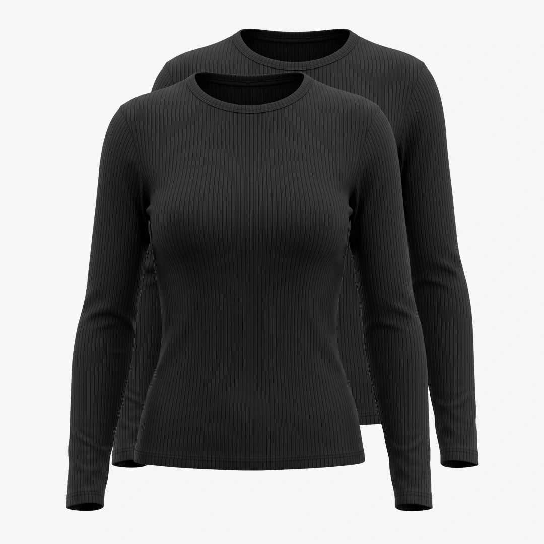 {"alt": "Langarmshirt Damen Rippstruktur - Oberteile - Schwarz", "quantity":"2"}