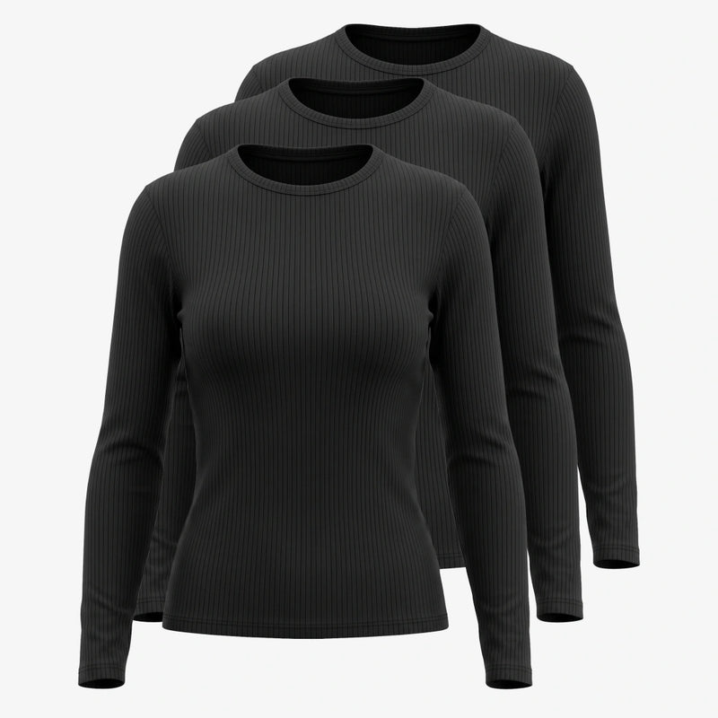 {"alt": "Langarmshirt Damen Rippstruktur - Oberteile - Schwarz", "quantity":"3"}