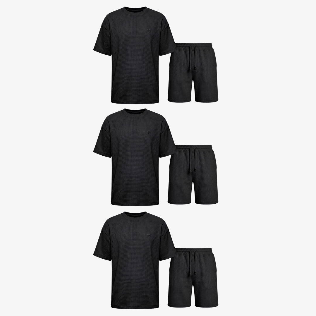 {"alt": "Schlafanzug Set Waffle Herren kurz - Kleidung - Schwarz", "quantity":"3"}