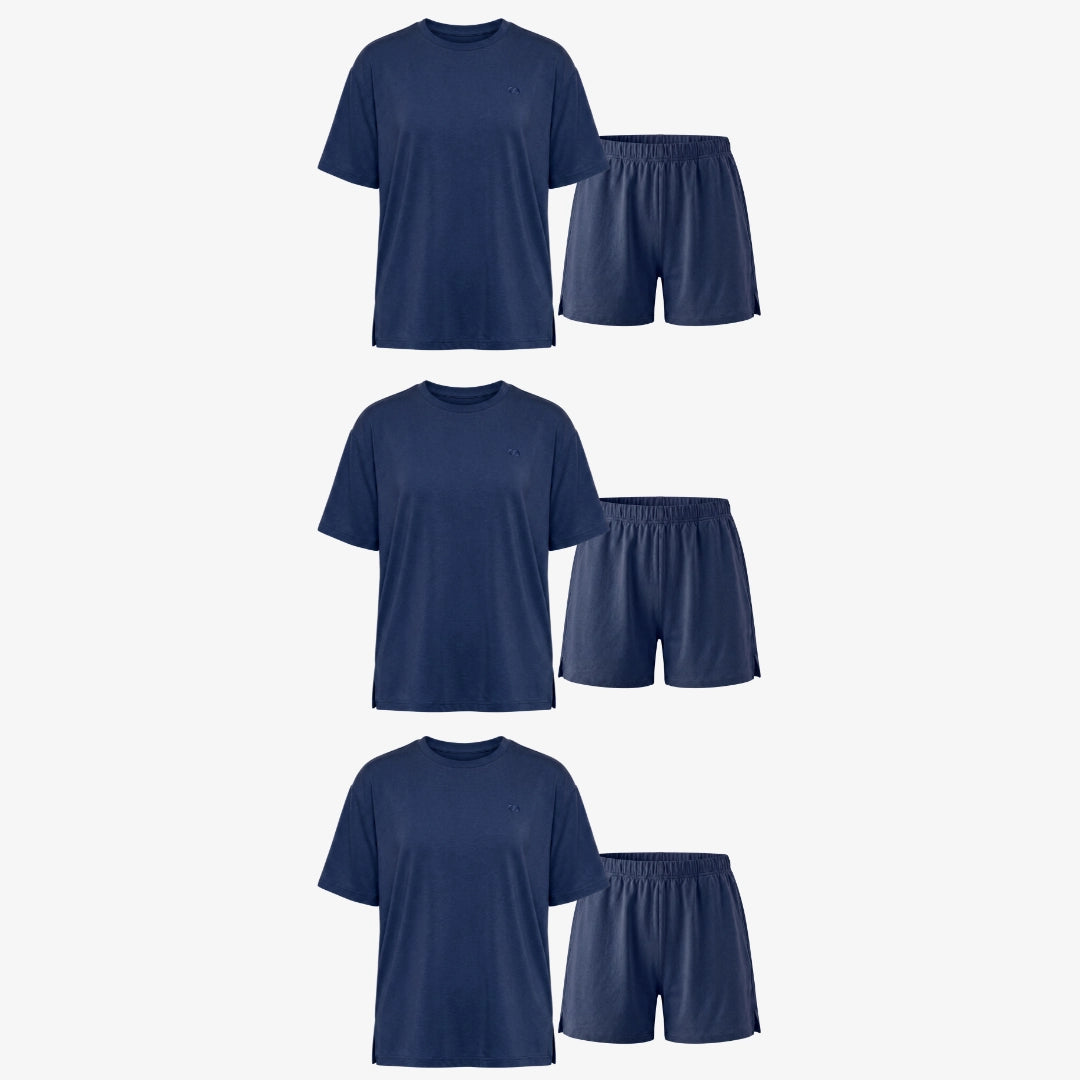 {"alt": "Schlafanzug Set Damen kurz - Kleidung -Dunkelblau", "quantity":"3"}