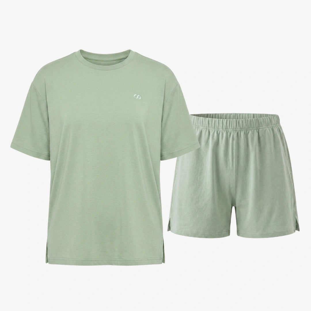 Schlafanzug Set Damen kurz - Kleidung -Salbeigrün