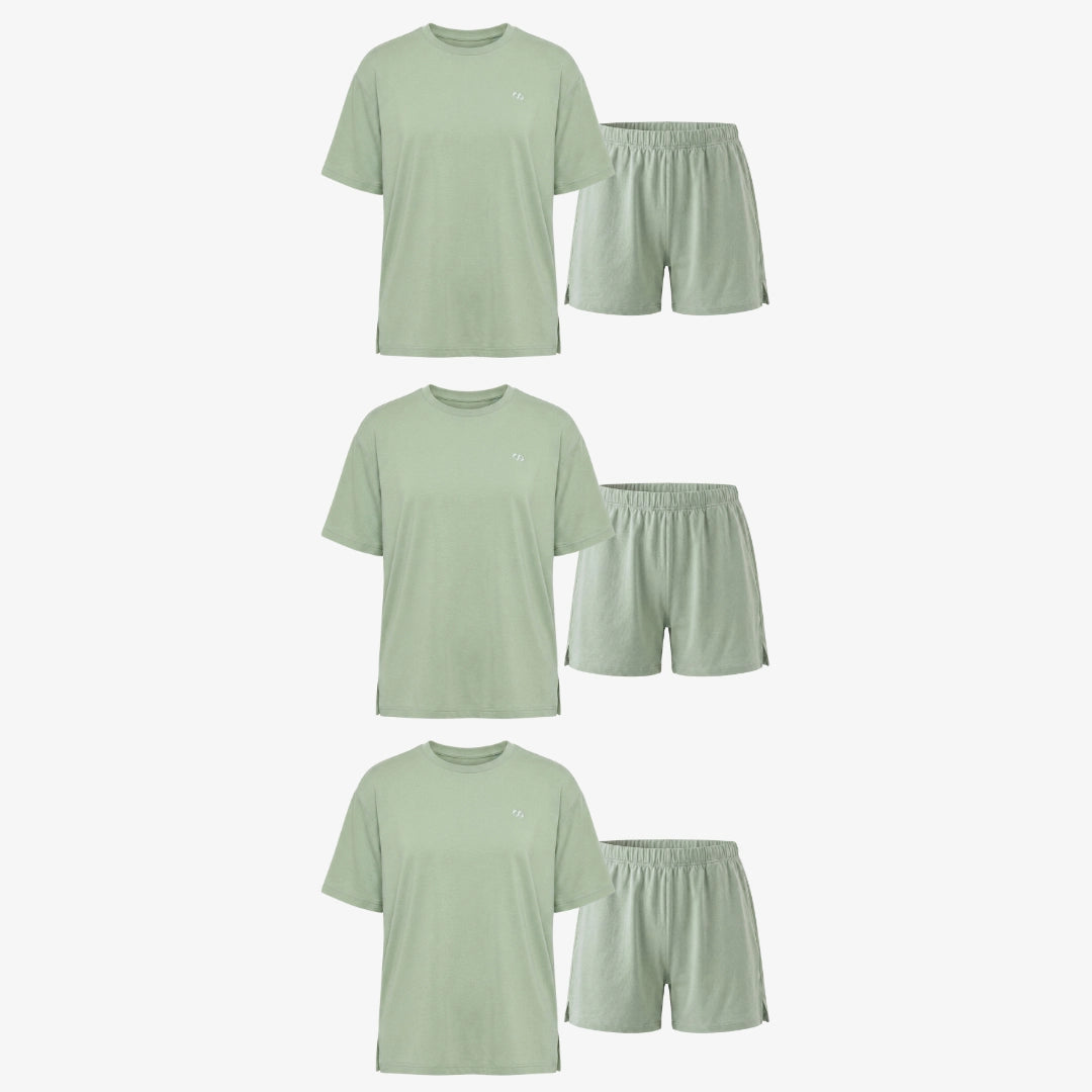 {"alt": "Schlafanzug Set Damen kurz - Kleidung -Salbeigrün", "quantity":"3"}