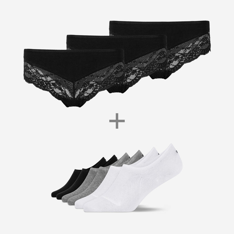 Ensemble Fondamental Femme - Culottes Hipster en Dentelle - Socquettes