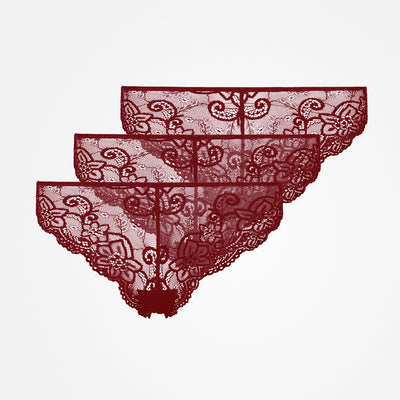 Slip brasiliani in pizzo - Mutandine - Rosso scuro