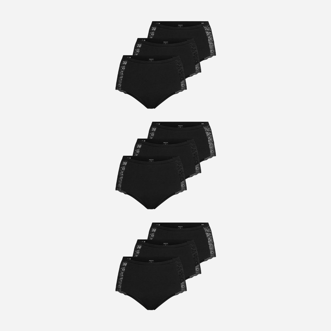 {"alt": "High Waist Hipster Panties mit Spitze - Unterhosen - Schwarz", "quantity":"3"}