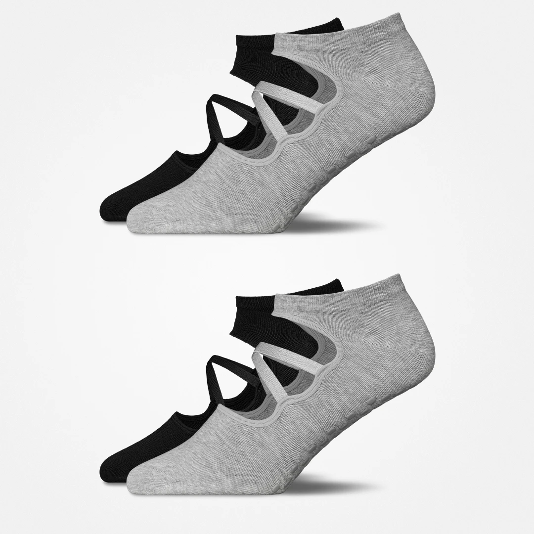 {"alt": "Chaussettes de Pilates avec brides - Chaussettes - Mix (Noir/Gris)", "quantity":"2"}