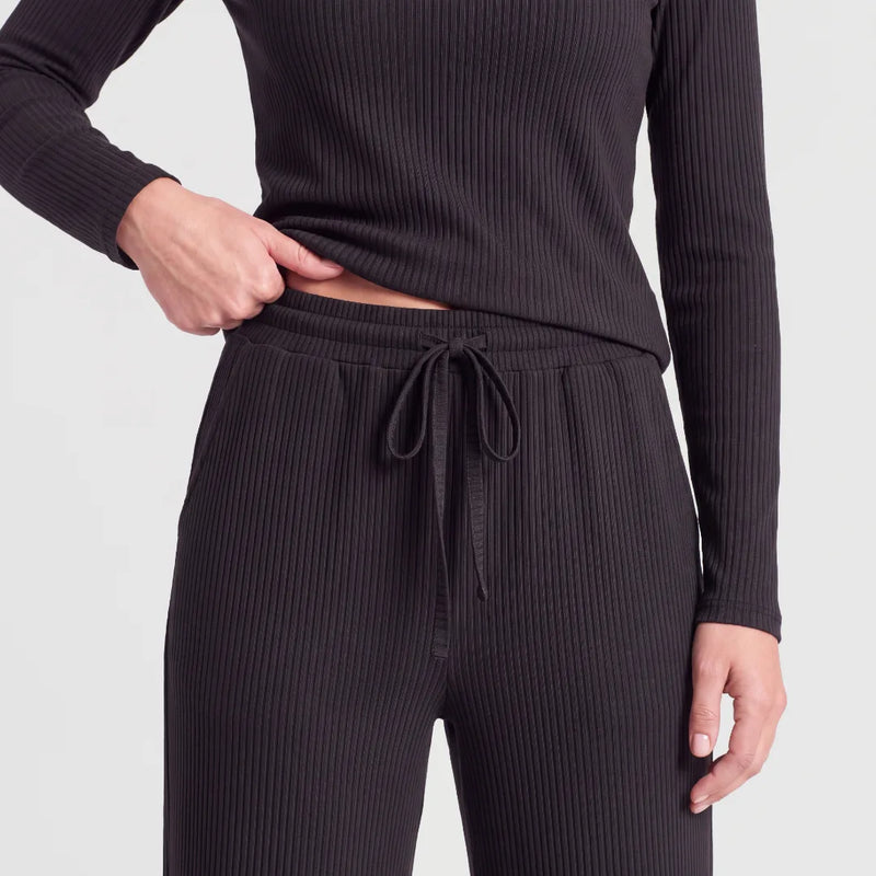 Pantalon lounge pour femmes en maille côtelée | Noir
