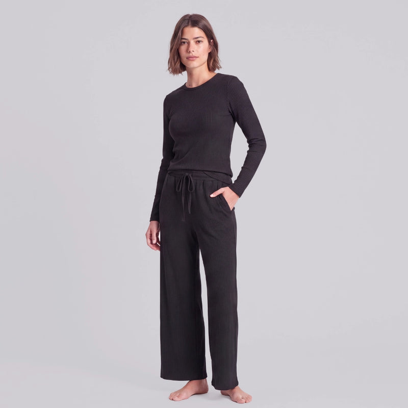 Pantalon lounge pour femmes en maille côtelée | Noir