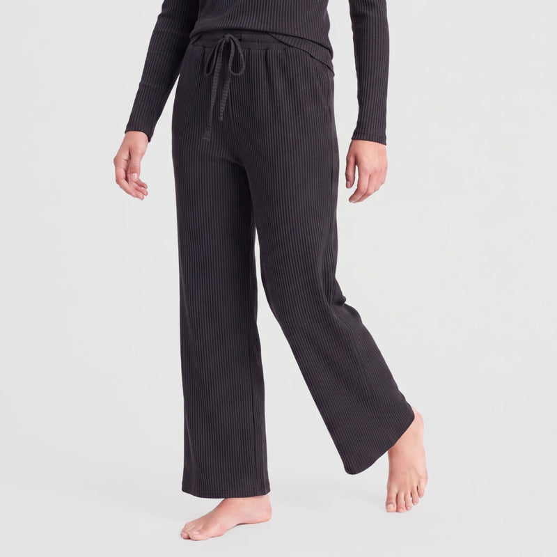Pantalon lounge pour femmes en maille côtelée | Noir