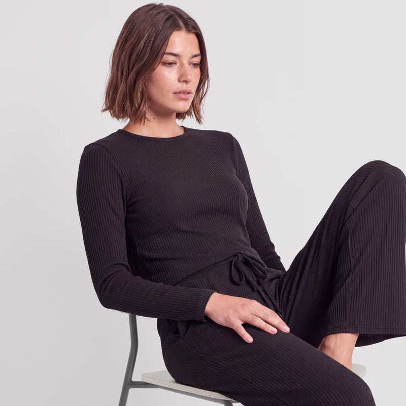 Pantalon lounge pour femmes en maille côtelée | Noir