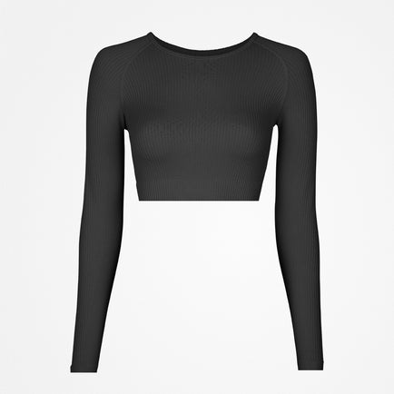 T-shirt de sport côtelé manches longues femme - Hauts - Noir