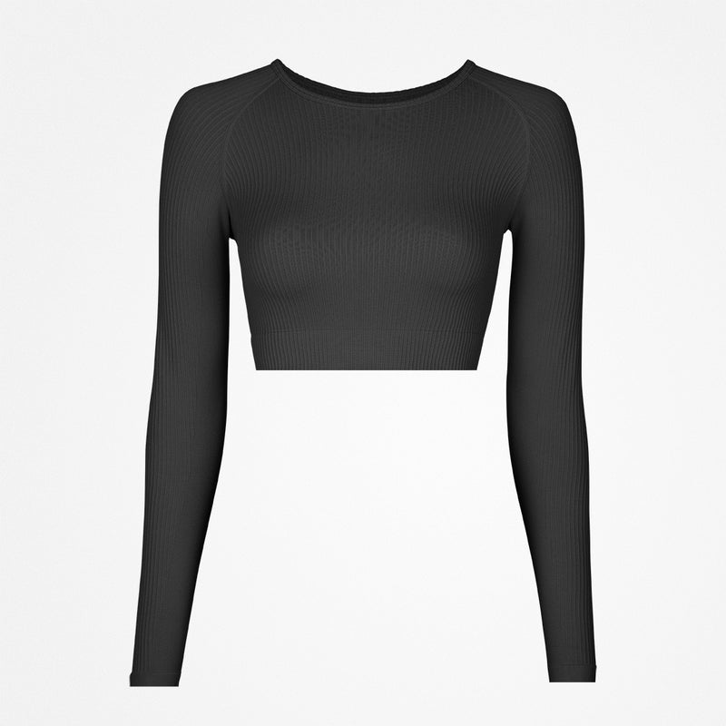 Maglia sportiva a costine manica lunga donna - Top - Nero
