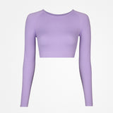 Maglia sportiva a maniche lunghe a coste da donna - Top - Lilla pastello