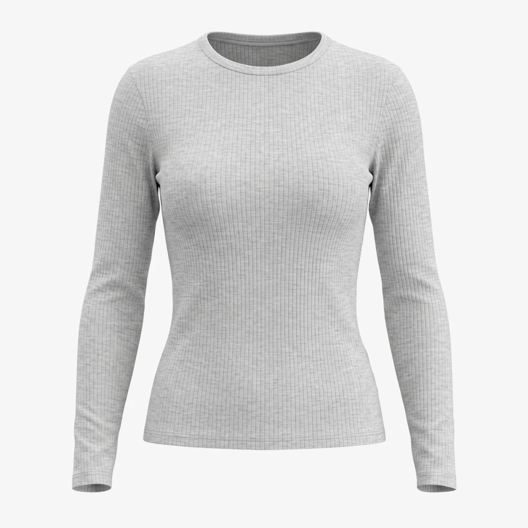 Langarmshirt Damen Rippstruktur - Oberteile - Hellgrau Meliert