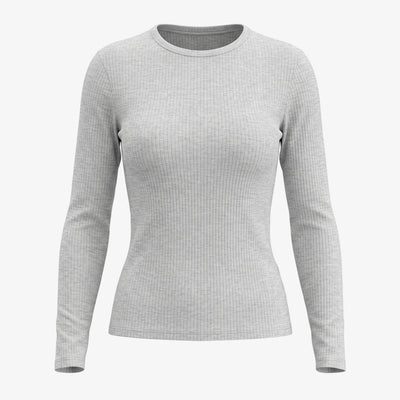 Langarmshirt Damen Rippstruktur - Oberteile - Hellgrau Meliert