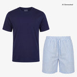 Schlafanzug Set Gestreift Herren Kurz - Kleidung - Blue Breeze/Weiß
