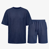 Schlafanzug Set Waffle Herren kurz - Kleidung - Dunkelblau
