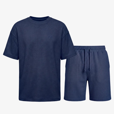 Schlafanzug Set Waffle Herren kurz - Kleidung - Dunkelblau