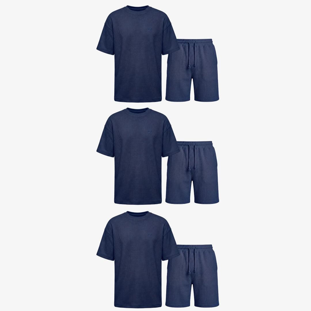 {"alt": "Schlafanzug Set Waffle Herren kurz - Kleidung - Dunkelblau", "quantity":"3"}
