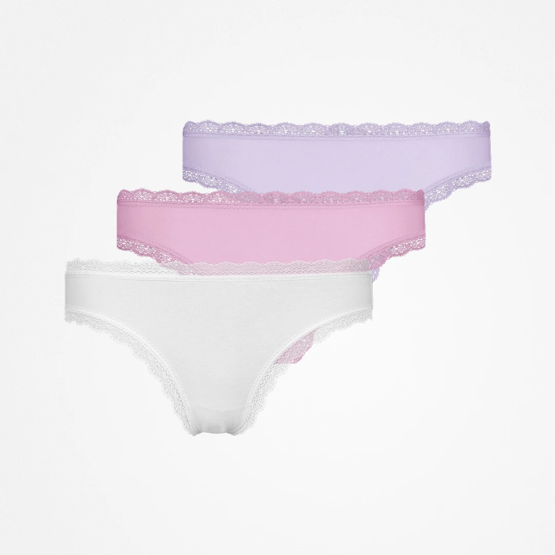 Tangas mit Spitze - Unterhosen - Mix (Weiß/Rosa/Lila)