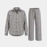 Flanell Schlafanzug Set Damen - Kleidung - Dunkelblau-Weiß kariert