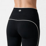 High Waist Leggings mit Retro Kontraststreifen - Hosen - Erhabener 3D-Print