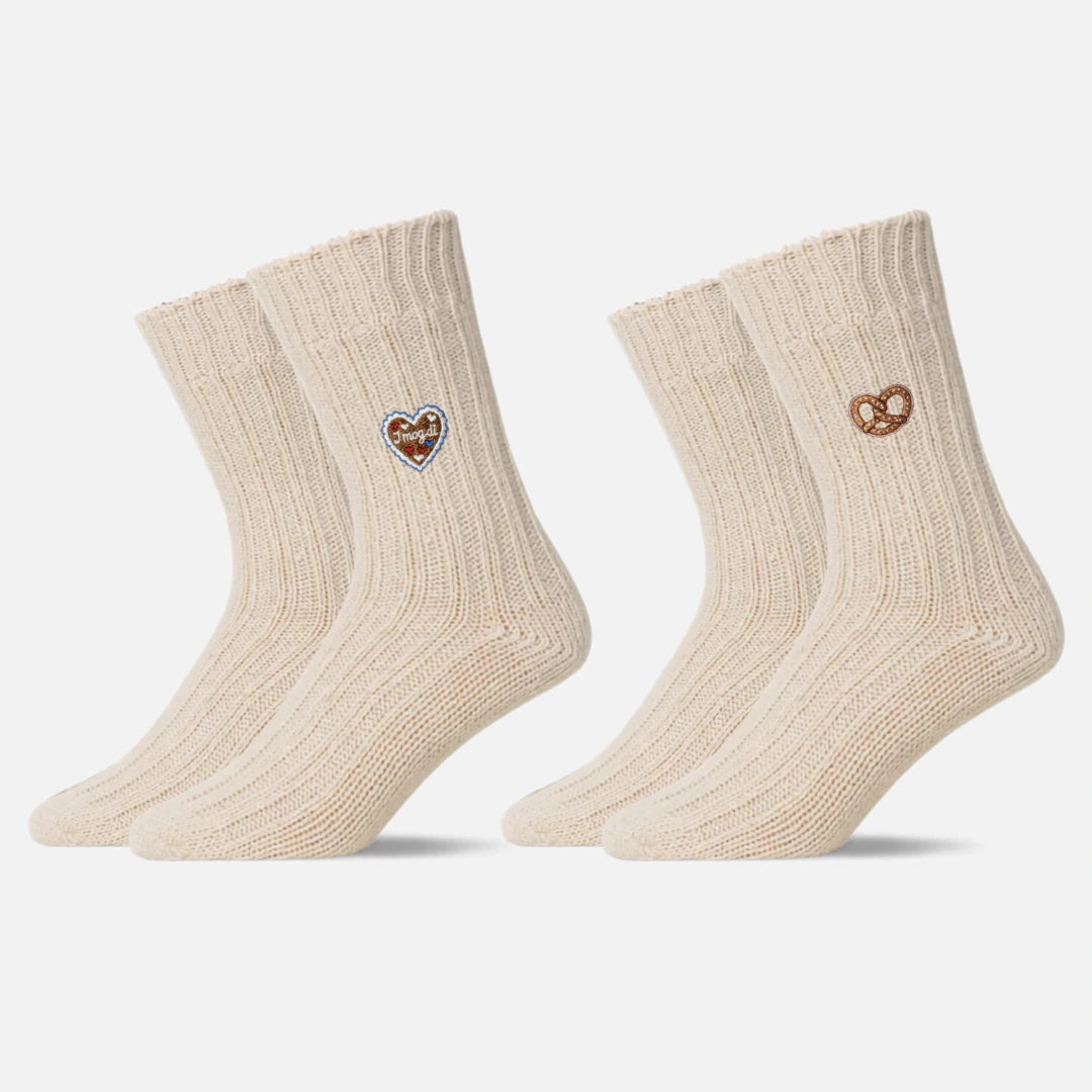 Norweger Socken - Socken - Off White "Lebkuchenherz &amp; Brezn"-Edition